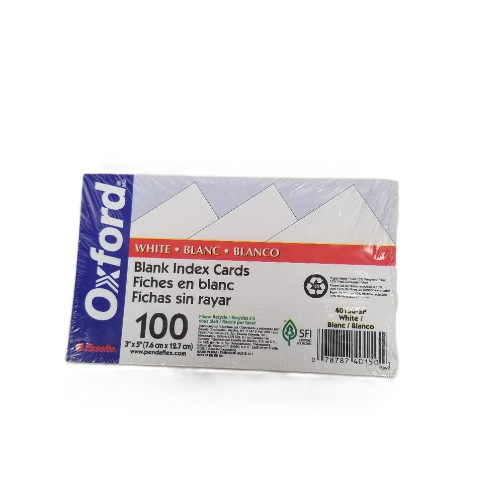 Oxford Blank Index Cards 3x5 100 Count White Flashcards School